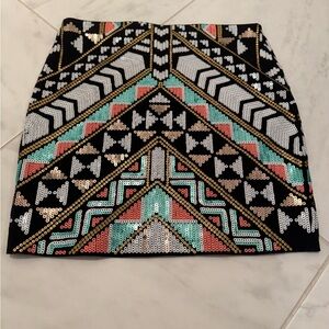 Express Sequin Mini Skirt - Black, Gold, and Turquoise